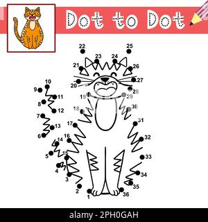 Attachez les points et dessinez un joli chat. Jeu point à point. Page d'activités éducatives Illustration de Vecteur