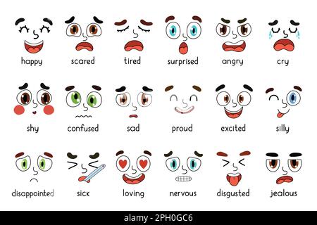 Emotions visages ensemble. Ensemble d'expressions émotionnelles différentes Illustration de Vecteur