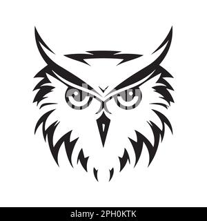 Icône de vecteur noir et blanc Owl minimal. Logo artistique isolé. Tatouage idées de sage animal. Illustration de Vecteur