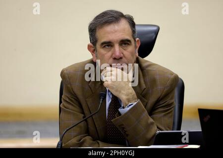 Non exclusif: 24 mars 2023, Mexico, Mexique: Le président conseiller de l'Institut National Electoral, Lorenzo Cordova Vianello pendant les s. Banque D'Images