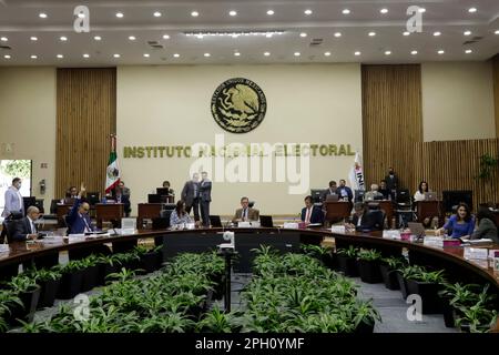 Non exclusif: 24 mars 2023, Mexico, Mexique: Le président conseiller de l'Institut National Electoral, Lorenzo Cordova Vianello pendant les s. Banque D'Images