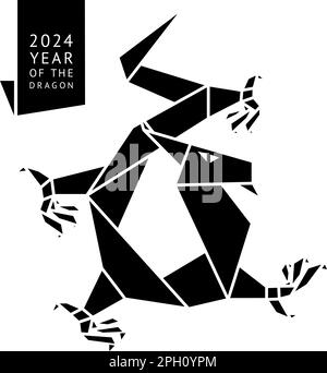 Papier origami Water dragon, 2024 ans, pour les voeux du nouvel an et le motif de noël, illustration vectorielle simple Illustration de Vecteur