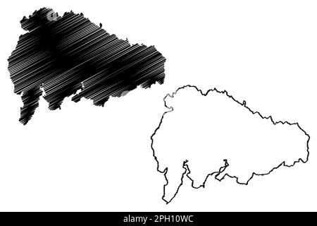 District de South Lakeland (Royaume-Uni de Grande-Bretagne et d'Irlande du Nord, comté cérémonial de Cumbria, Angleterre) carte illustration vectorielle, scribble s. Illustration de Vecteur