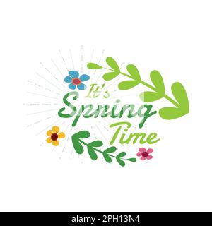 Motif vectoriel du logo printanier de saison. Logo Fresh Spring avec fleurs, feuilles et papillons Illustration de Vecteur