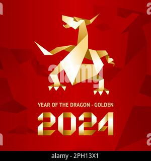 Origami Golden dragon fait du papier, 2024 ans, pour l'illustration du vecteur de voeux du nouvel an Illustration de Vecteur