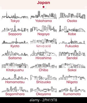 Villes japonaises Outline skylines vector set Illustration de Vecteur