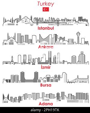 Turquie villes contours skylines vecteur set Illustration de Vecteur