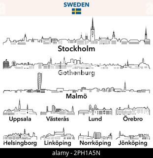 Suède villes contour skylines vecteur set Illustration de Vecteur