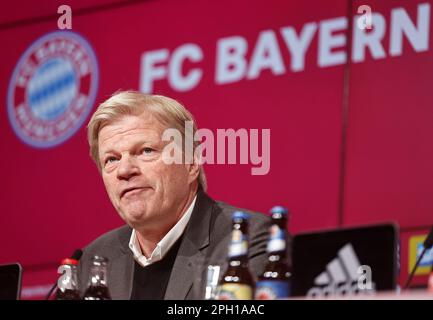 Munich, Allemagne. 25th mars 2023. Le président du FC Bayern Oliver Kahn assiste à une conférence de presse car Thomas Tuchel est officiellement désigné comme entraîneur-chef du Bayern Munich à Munich, en Allemagne, au 25 mars 2023. Credit: Philippe Ruiz/Xinhua/Alay Live News Banque D'Images