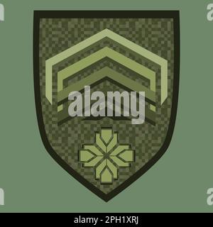 Emblème militaire vert sur l'épaule. Chevron de soldat de l'armée. Affiche uniforme avec étoile verte. Illustration vectorielle colorée isolée sur fond blanc. Illustration de Vecteur