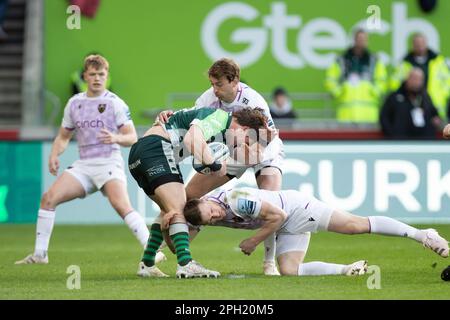 Brentford le samedi 25th mars 2023. Au cours du match de première division de Gallagher entre London Irish et Northampton Saints au Gtech Community Stadium, Brentford, le samedi 25th mars 2023. (Photo: Federico Guerra Maranesi | MI News) Credit: MI News & Sport /Alamy Live News Banque D'Images