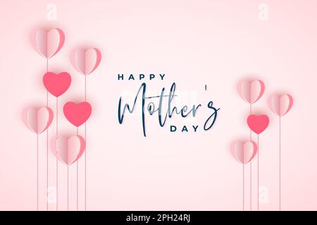 Motif de fond de fête des mères heureux avec ballon en forme de coeur en papier rose Illustration de Vecteur