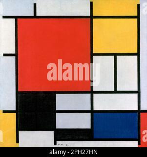 Composition de Piet Mondrian avec rouge, jaune, bleu et noir (1921) célèbre peinture. Banque D'Images