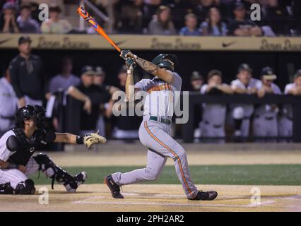 March 24, 2023: Carlos Perez catcher of the Miami Hurricanes. Wake Forest  won 11-0 against.University of Miami. NCAA baseball game between University  of Miami and Wake Forest University at David F. Couch