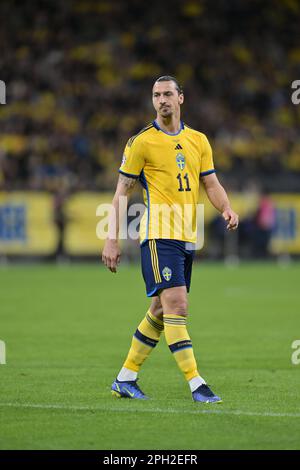 Stockholm, Suède. 24th mars 2023. STOCKHOLM, SUÈDE - MARS 24: Zlatan Ibrahimovic de Suède pendant le match de qualification de l'euro 2024 de l'UEFA entre la Suède et la Belgique à l'arène Friends sur 24 mars 2023 à Stockholm, Suède. Photo de Sebastian Frej crédit: Sebo47/Alamy Live News Banque D'Images