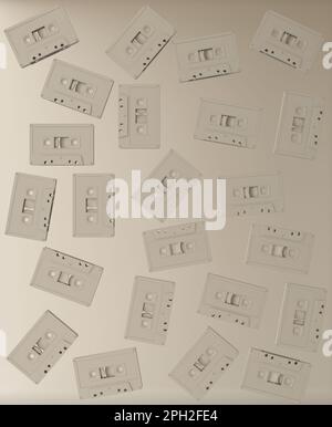 Image abstraite des cassettes flottant de façon aléatoire dans l'espace. Minimalisme rétro des années 80s et 90s. Idéal pour les amateurs de musique ancienne, et les passionnés o Banque D'Images
