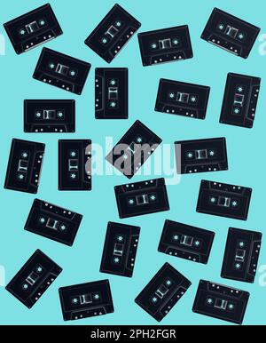 Image abstraite des cassettes flottant de façon aléatoire dans l'espace. Minimalisme rétro des années 80s et 90s. Idéal pour les amateurs de musique ancienne, et les passionnés o Banque D'Images