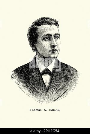 La gravure vintage de Thomas Alva Edison (11 février 1847 à 18 octobre 1931) était un inventeur et un homme d'affaires américain. Il a développé de nombreux appareils Banque D'Images