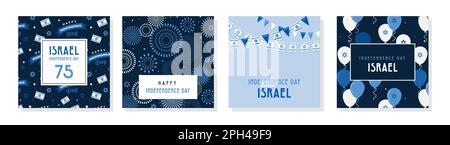 Modèle de conception de jour d'indépendance d'Israël pour cartes, poster, invitation, site Web. 75 célébration , Journée nationale d'Israël. drapeau, ballons et feux d'artifice. Illustration de Vecteur