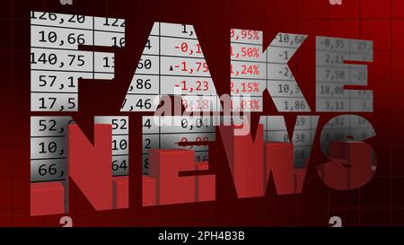 Fake News - modèle de conception pour les chaînes de nouvelles ou l'arrière-plan de tv sur Internet - FAKE NEWS lettrage transparent sur fond de cours de bourse Banque D'Images