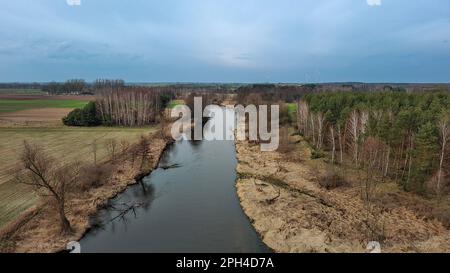 Rivière Widawka le jour du printemps, Pologne. Banque D'Images