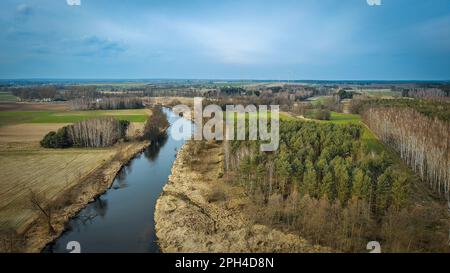 Rivière Widawka le jour du printemps, Pologne. Banque D'Images