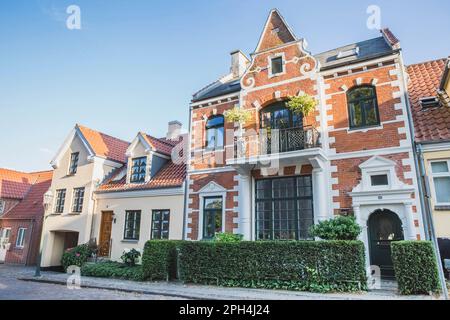 Maisons confortables de deux étages avec haies au Danemark Banque D'Images