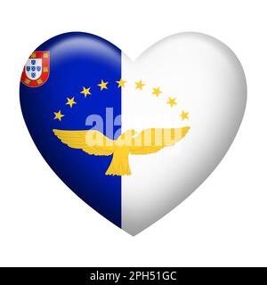 Forme cardiaque du drapeau des Açores isolé sur blanc Banque D'Images
