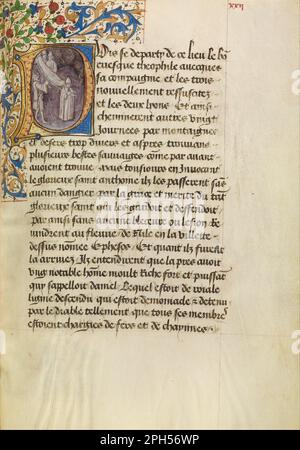 P initial : un fou guéri après avoir touché le corps de Saint Antoine vers 1465 - 1470 par Maître du Romuléon de Bruxelles (ou atelier) Banque D'Images