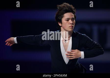 Saitama, Japon. 26th mars 2023. L'ONU Shoma du Japon se produit lors de l'exposition de gala des Championnats de patinage artistique Wrold de l'UIP qui se tiennent au Saitama Super Arena de Saitama, au Japon, en 26 mars 2023. Crédit: Pablo Morano/Xinhua/Alay Live News Banque D'Images