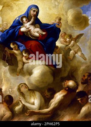 Madonna et l'enfant avec des âmes dans le purgatoire vers 1665 par Luca Giordano Banque D'Images