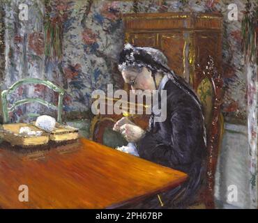 Mademoiselle Boissière Knitting 1877 par Gustave Caillebotte Banque D'Images