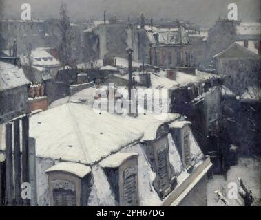 Toits dans la neige (effet neige) 1878 par Gustave Caillebotte Banque D'Images