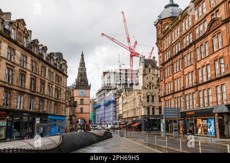 Chantier de construction de Candleriggs Square à Trongate dans le centre-ville de Glasgow, Écosse, Royaume-Uni, Europe Banque D'Images