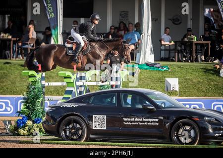 Chandler Meadows of the Unites States participe à l'événement de saut du grand spectacle de la Ligue lors des événements d'Angelstone en 2022. Banque D'Images