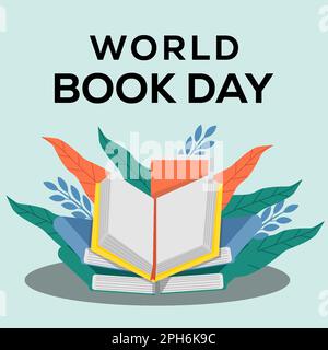 design plat world book day design illustration avec livre ouvert et pile de livres Illustration de Vecteur