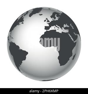 Globe terrestre - carte du monde avec continents sur la planète Terre, illustration vectorielle noir et blanc Illustration de Vecteur
