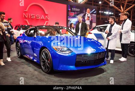 Toronto, Canada - 02 25 2023: Voiture de sport bleue Nissan Z 2023 équipée de 400 ch double turbo V6, un successeur de la célèbre Nissan Fairlady Z et Datsun Banque D'Images