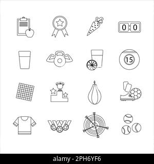 Collection d'icônes avec différents sports et une alimentation saine dans la conception de contour Banque D'Images