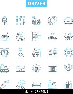 Jeu d'icônes de ligne vectorielle de pilote. Chauffeur, chauffeur, messager, pilote, opérateur, Le conducteur, l'illustration du navigateur présentent les symboles et les signes du concept Illustration de Vecteur