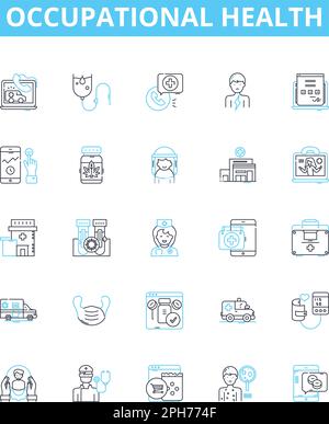 Jeu d'icônes de lignes vectorielles de santé au travail. Au travail, santé, sécurité, risques, dangers, Les symboles et les signes de concept sont indiqués dans l'illustration des blessures et de la maladie Illustration de Vecteur