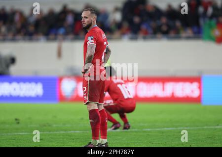 Luxembourg, Luxembourg. 26th mars 2023. Les joueurs du Luxembourg semblent découragés lors d'un match de football entre les équipes nationales du Luxembourg et du Portugal, le dimanche 26 mars 2023 à Luxembourg, le Grand-Duché de Luxembourg, le deuxième (sur 8) match de qualification Euro 2024. BELGA PHOTO BRUNO FAHY crédit: Belga News Agency/Alay Live News Banque D'Images