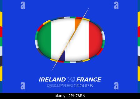 Icône de la République d'Irlande contre la France pour la qualification des tournois européens de football, groupe B. icône de compétition sur fond stylisé. Illustration de Vecteur