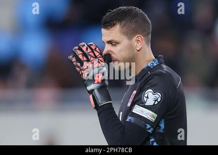 Luxembourg, Luxembourg. 26th mars 2023. Anthony Moris, gardien de but luxembourgeois, semble abattu lors d'un match de football entre les équipes nationales du Luxembourg et du Portugal, le dimanche 26 mars 2023 à Luxembourg, le Grand-Duché de Luxembourg, deuxième (sur 8) match de qualification Euro 2024. BELGA PHOTO BRUNO FAHY crédit: Belga News Agency/Alay Live News Banque D'Images