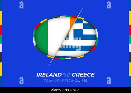 Icône de la République d'Irlande contre la Grèce pour la qualification des tournois européens de football, groupe B. icône de compétition sur fond stylisé. Illustration de Vecteur