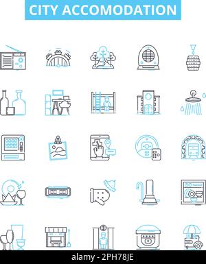 Ensemble d'icônes de ligne de vecteur de logement de ville. Urbain, hébergement, logement, habitation, appartement, code, illustration de la suite, symboles et signes de concept Illustration de Vecteur