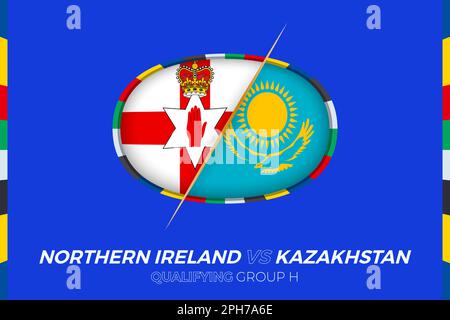 Icône Irlande du Nord contre Kazakhstan pour la qualification des tournois européens de football, groupe H. icône compétition sur fond stylisé. Illustration de Vecteur