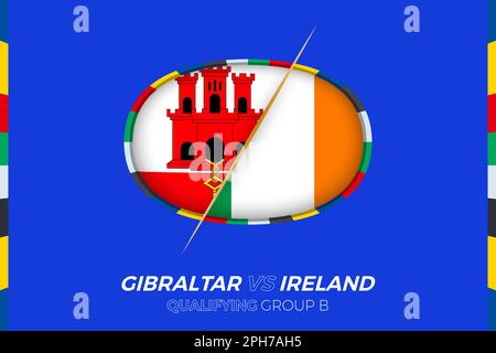 Icône de Gibraltar contre la République d'Irlande pour la qualification des tournois européens de football, groupe B. icône de compétition sur fond stylisé. Illustration de Vecteur