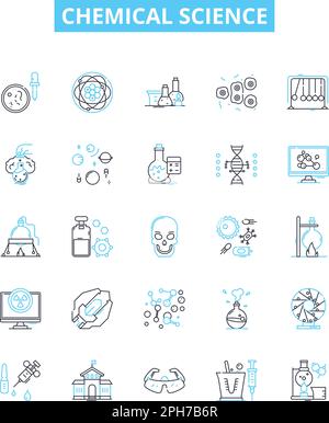 Jeu d'icônes de lignes vectorielles pour les sciences chimiques. Chimie, molécules, réactifs, composés, éléments, les atomes, les formules d'illustration présentent les symboles de concept et Illustration de Vecteur