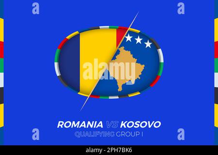 Icône de la Roumanie contre le Kosovo pour la qualification des tournois européens de football, groupe I. Icône de compétition sur fond stylisé. Illustration de Vecteur